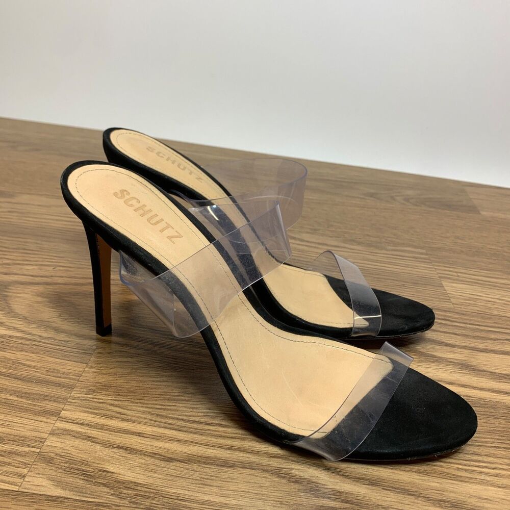 SCHULTZ Womens Shoes‎ Heel Slide Sandals  Transparent Strap Black Size 10B
